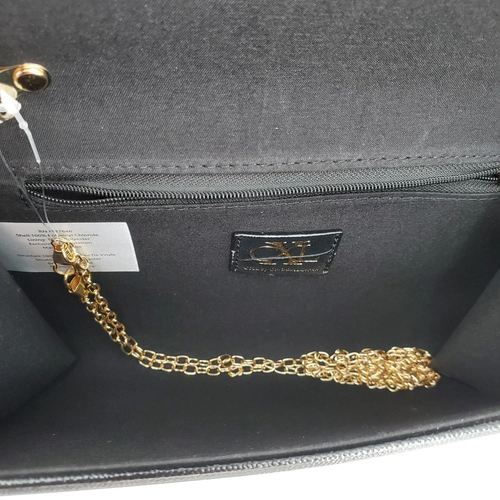 CXL by Christian Lacroix Paris Caviar Black‎ Clutch Detachable Chain Evening Bag